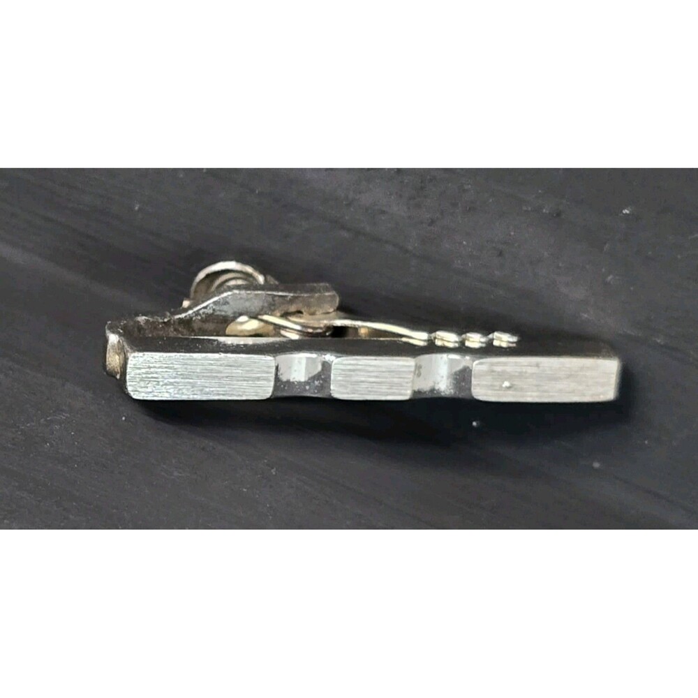 Men's Vintage Foster Textured Silver Tone Tie Bar Clip Grooved Design Accessory